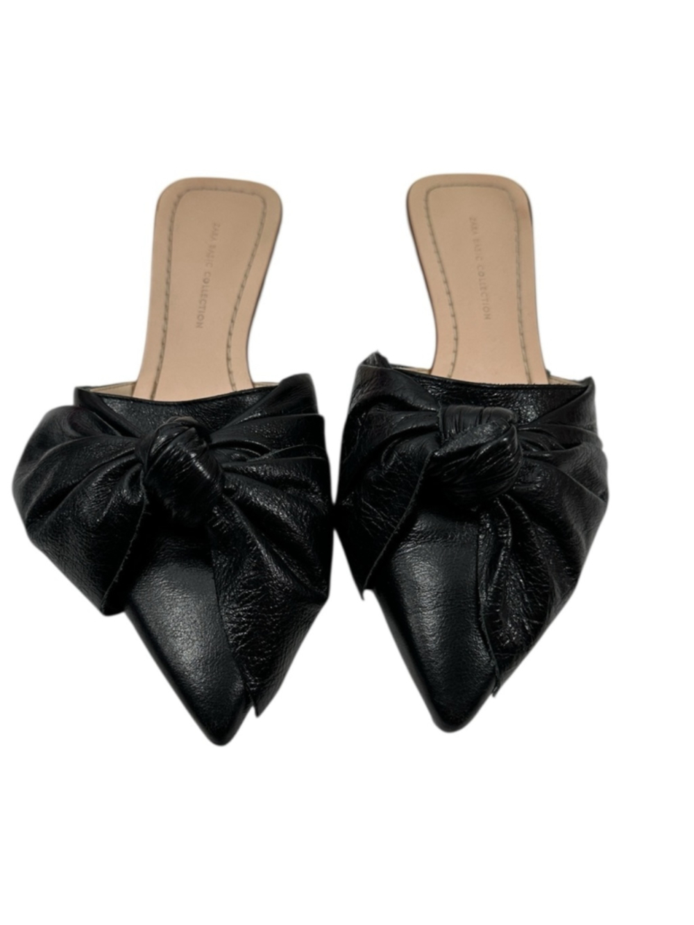 Zara Black Leather Bow Mules slides minimalist classic luxury sz 6 - Picture 6 of 11